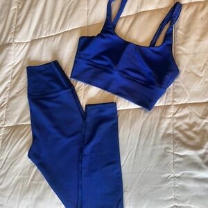 Beach Riot Electric Blue Ribbed Leggings & Sports Bra Set